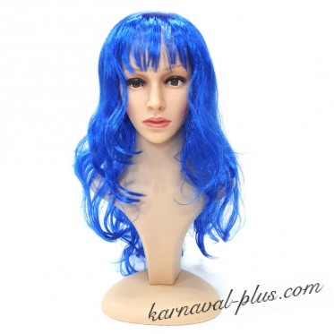 Карнавальный парик с челкой, кудри,цвет синий